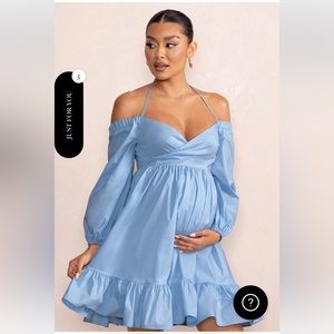 Club L London KYRA BABYDOLL MATERNITY MINI DRESS LONG COLD SHOULDER PUFF SLEEVES